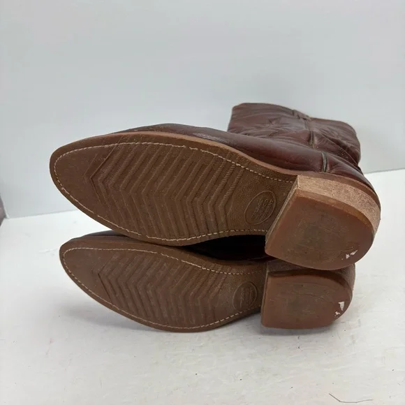 Abilene Brown Leather Cowboy Boots Western Embroidered Gum Oil Resistant Soles 7